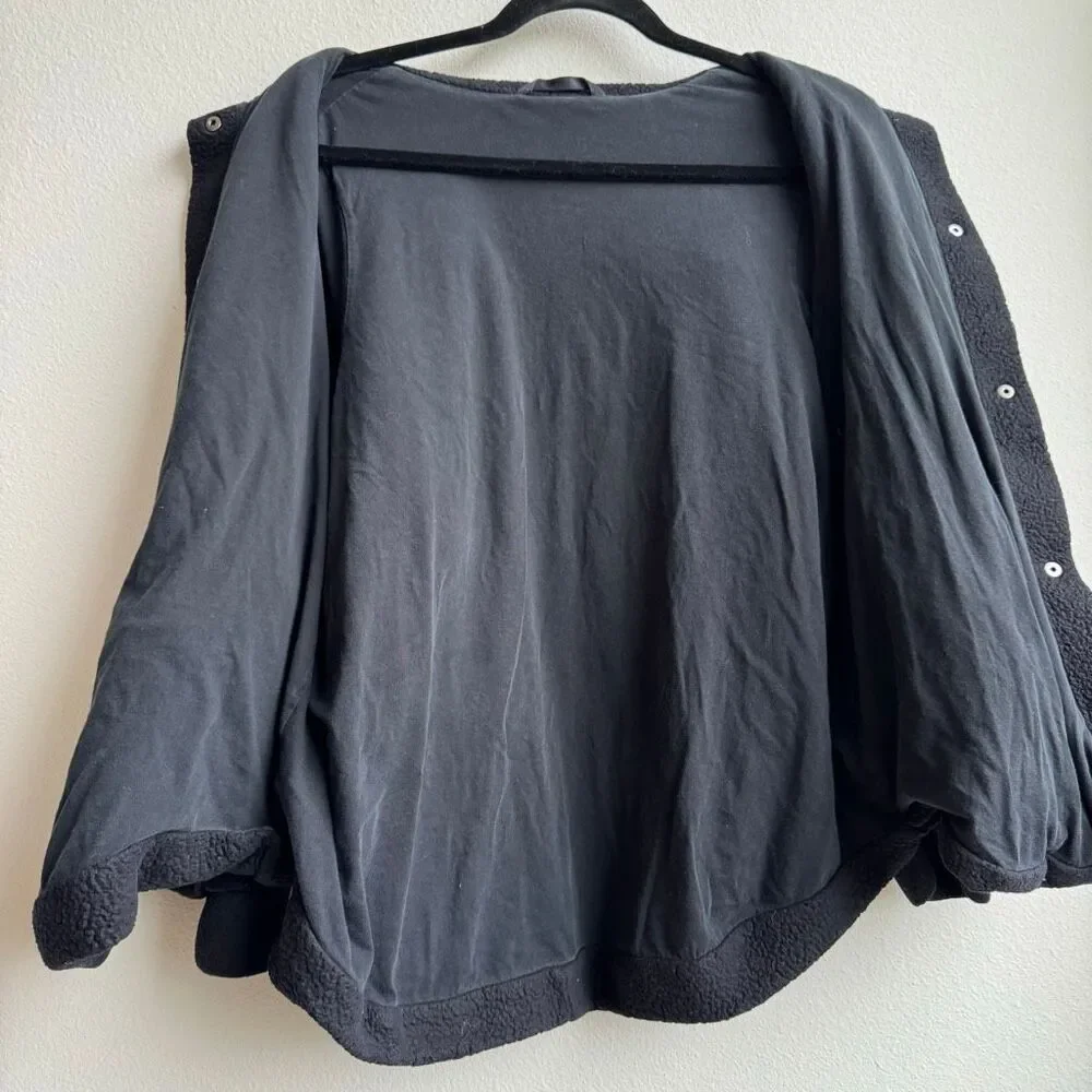 Alo Black Sherpa Snap Button Cozy Relaxed Oversized Teddy Coat Size Medium/Large